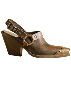 Sundance Aymara Brown Leather Snip Toe Heeled Mules NWOT